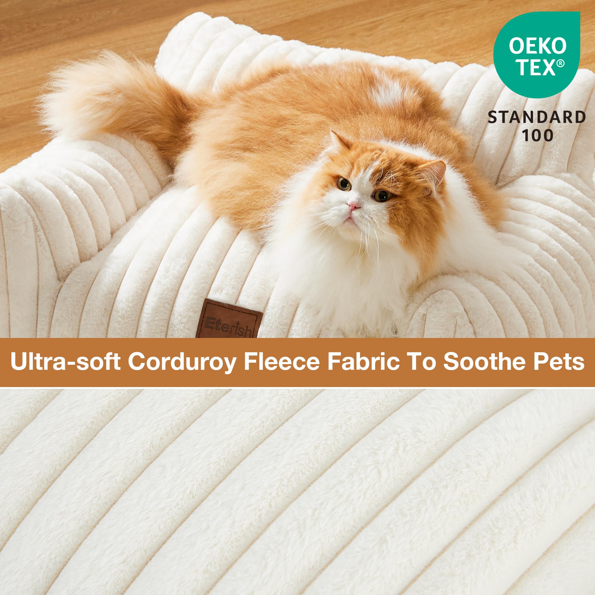 Eterish Cute Dog Couch, Fluffy Pet Couch with Soft Corduroy Fleece, Fuzzy Pet Sofa with Removable Washable Cover, Supportive Dog